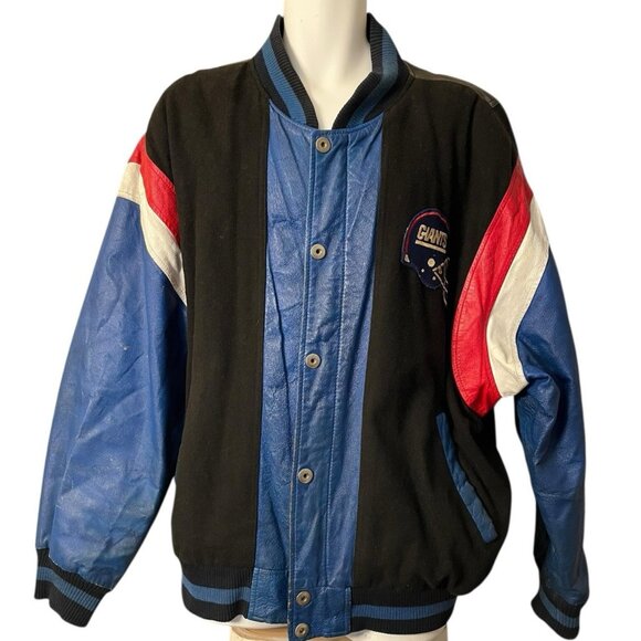 G-III Sports Carl Banks XL New York Giants Leather Quarterback Varsity Jacket VT - Picture 1 of 15